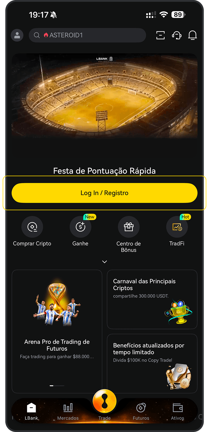 Registre uma conta na LBank